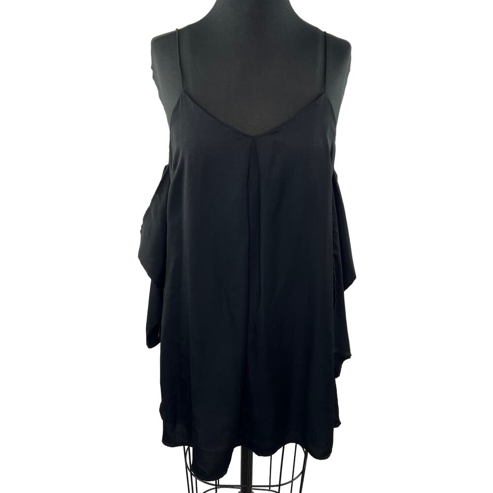 Etophe Studios Satin Cold Shoulder Dress Black V-Neck Spaghetti Strap Size S